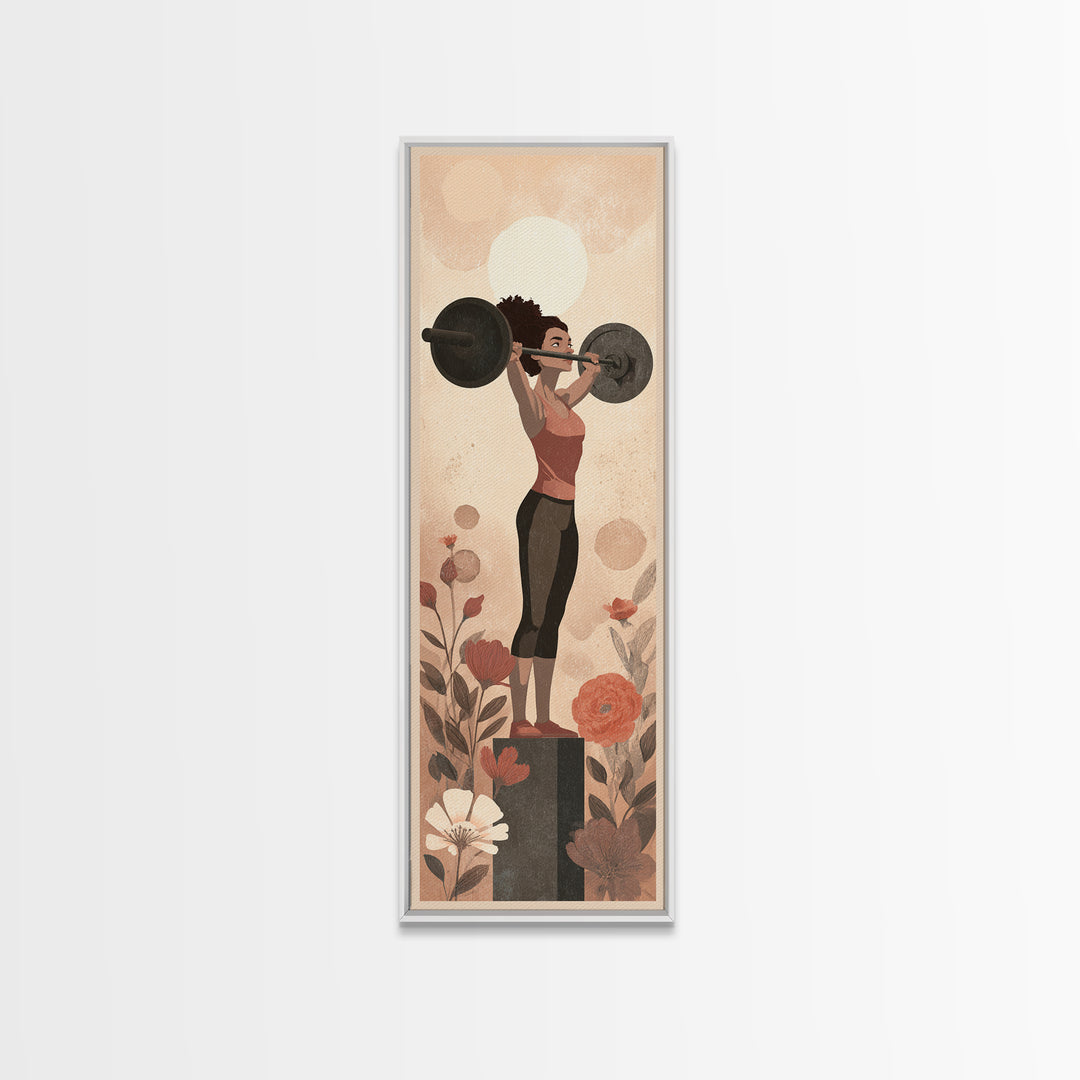 Female Weightlifter with Triumphant Stance Canvas Print, Gym Art, Home Gym Sign, Gym Decor, Watercolor Art, Strength, GYM-1x3-67