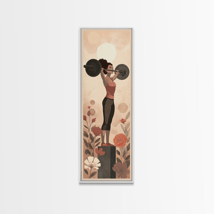 Female Weightlifter with Triumphant Stance Canvas Print, Gym Art, Home Gym Sign, Gym Decor, Watercolor Art, Strength, GYM-1x3-67