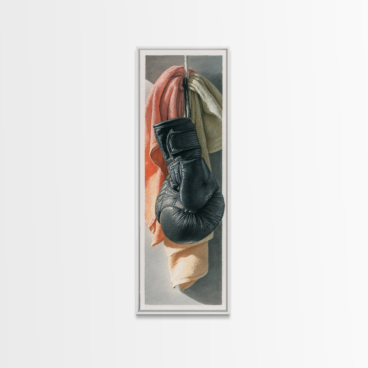 Boxing Glove and Towel Still Life Framed Canvas Print, Gym Art, Modern Home Decor, Gym Decor, Oil Painting, Strength, GYM-1x3-76