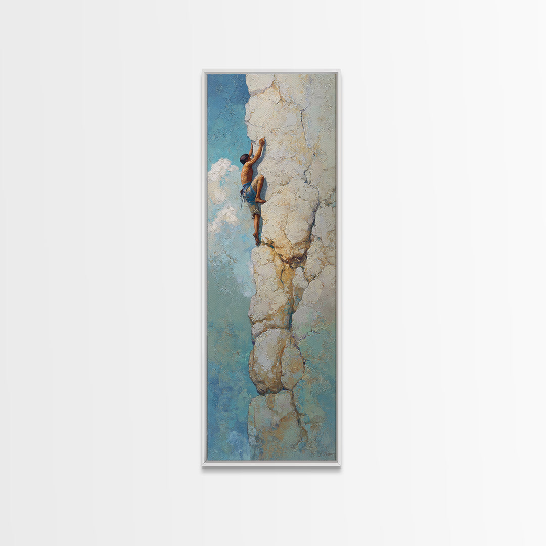 Rock Climber Reaching a Glowing Hold Canvas Print, Gym Art, Art Print, Gym Decor, Fine Art, Strength, Abstract Wall Art, GYM-1x3-94