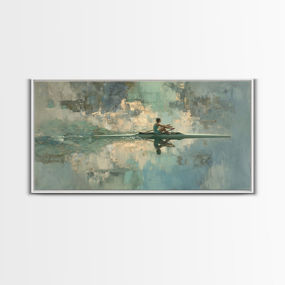 Rowing Athlete with Water Spray and Rhythm Framed Canvas Print, Gym Art, Print, Gym Decor, Fine Art, Strength, Wall Decoration, GYM-2x1-33