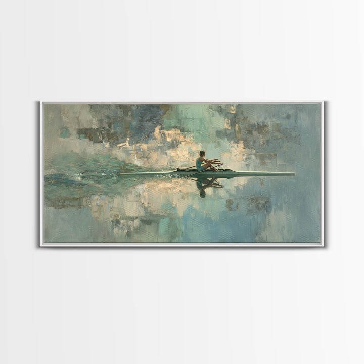 Rowing Athlete with Water Spray and Rhythm Framed Canvas Print, Gym Art, Print, Gym Decor, Fine Art, Strength, Wall Decoration, GYM-2x1-33