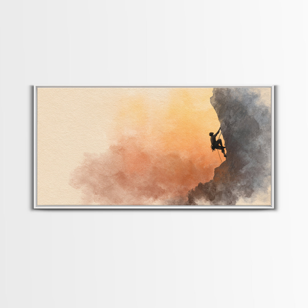Rock Climber Reaching a Glowing Hold Canvas Print, Gym Art, Print, Gym Decor, Fine Art, Strength, Wall Decoration, Sports Decor, GYM-2x1-54