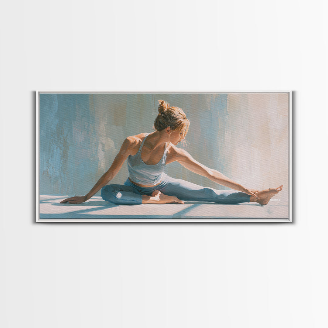 Fitness Woman Stretching Framed Canvas Print, Gym Art, Motivational Poster, Gym Decor, Fine Art, Strength, Motivational Art, GYM-2x1-65