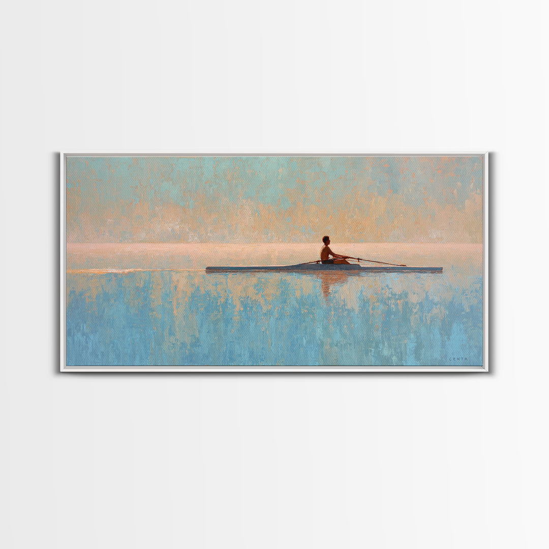 Rowing Athlete with Water Spray and Rhythm Framed Canvas Print, Gym Art, Print, Gym Decor, Fine Art, Strength, Wall Decoration, GYM-2x1-9