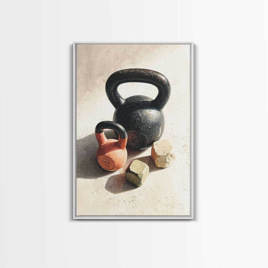Kettlebell Still Life Framed Canvas Print, Gym Art, Motivational Poster, Gym Decor, Abstract Art, Strength, Motivational Art, GYM-2x3-17