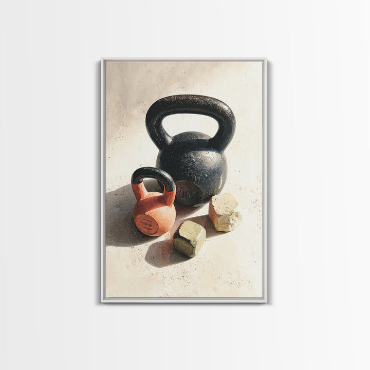 Kettlebell Still Life Framed Canvas Print, Gym Art, Motivational Poster, Gym Decor, Abstract Art, Strength, Motivational Art, GYM-2x3-17