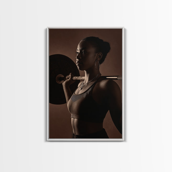 Barbell and Plates Canvas Print, Gym Art, Black Girl Wall Art, Gym Decor, Fine Art, Strength, Gym Sign, Motivational Art, GYM-2x3-58