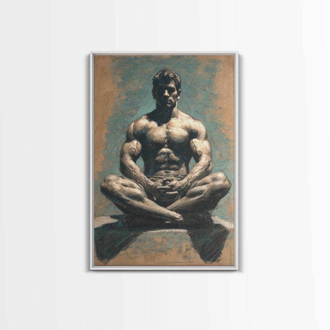 Bodybuilder Pose Rendered Framed Canvas Print, Gym Art, Bar Art, Gym Decor, Fine Art, Strength, Gym Sign, Motivational Art, GYM-2x3-60