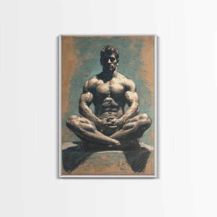 Bodybuilder Pose Rendered Framed Canvas Print, Gym Art, Bar Art, Gym Decor, Fine Art, Strength, Gym Sign, Motivational Art, GYM-2x3-60