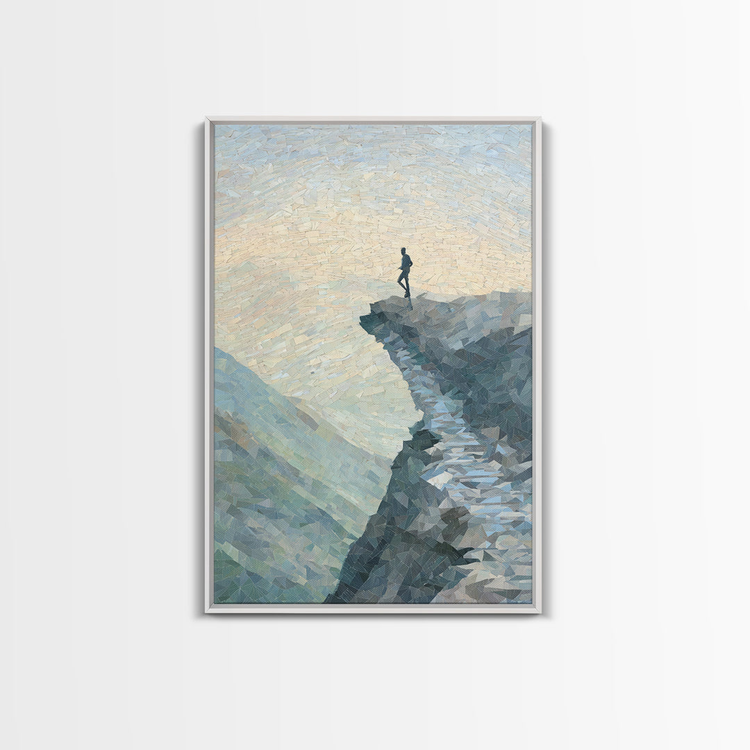 Runner on Mountain Ridge at Sunrise Framed Canvas Print, Gym Art, Sports Decor, Gym Decor, Oil Painting, Strength, GYM-2x3-68