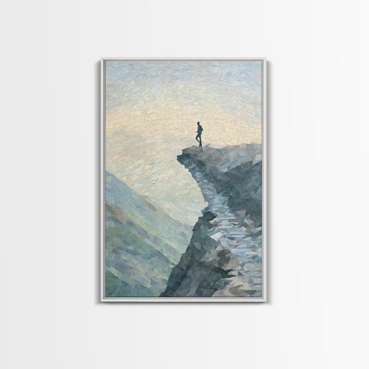 Runner on Mountain Ridge at Sunrise Framed Canvas Print, Gym Art, Sports Decor, Gym Decor, Oil Painting, Strength, GYM-2x3-68