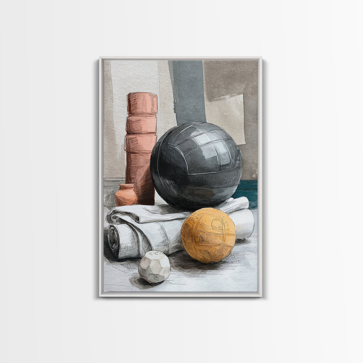 Medicine Ball and Chalk Still Life Canvas Print, Gym Art, Fine Art Print, Gym Decor, Fine Art, Strength, Wall Decor, GYM-2x3-7