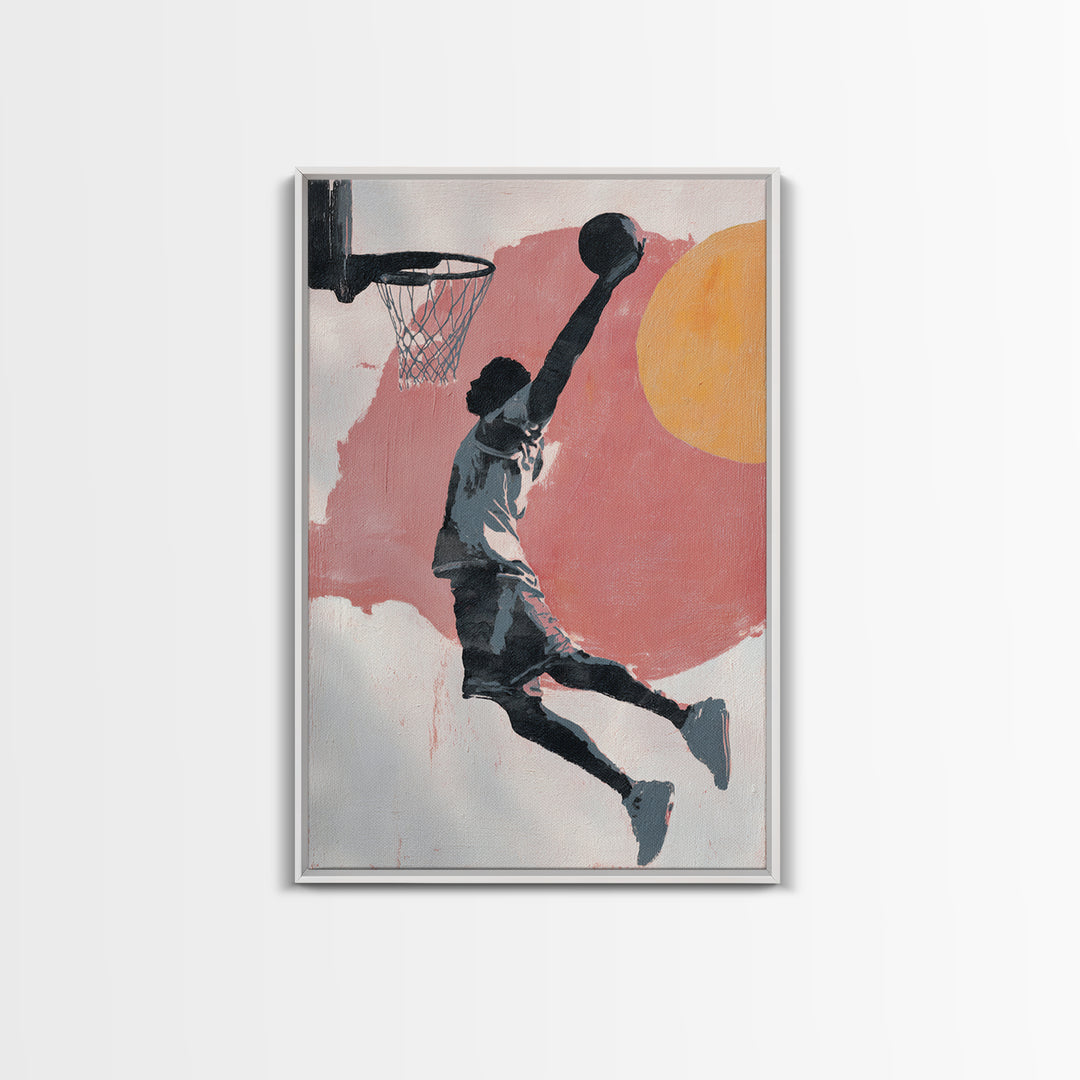 Basketball Player Dunking Through Bold Color Canvas Print, Gym Art, Motivational Poster, Gym Decor, Abstract Art, Strength, GYM-2x3-86