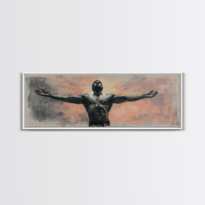 Bodybuilder Pose Rendered Canvas Print, Gym Art, Gym Wall Decor, Gym Decor, Fine Art, Strength, Room Decor, Textured Painting, GYM-3x1-20
