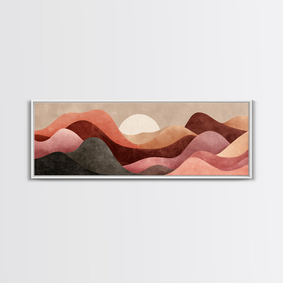 Minimal Heartbeat and Mountain Endurance Symbol Framed Canvas Print, Gym Art, Sports Decor, Gym Decor, Oil Painting, Strength, GYM-3x1-82