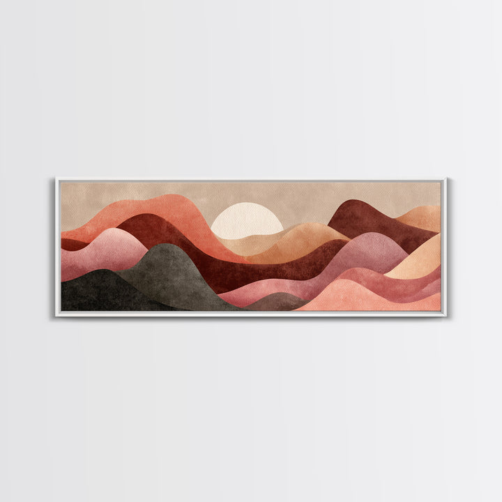 Minimal Heartbeat and Mountain Endurance Symbol Framed Canvas Print, Gym Art, Sports Decor, Gym Decor, Oil Painting, Strength, GYM-3x1-82