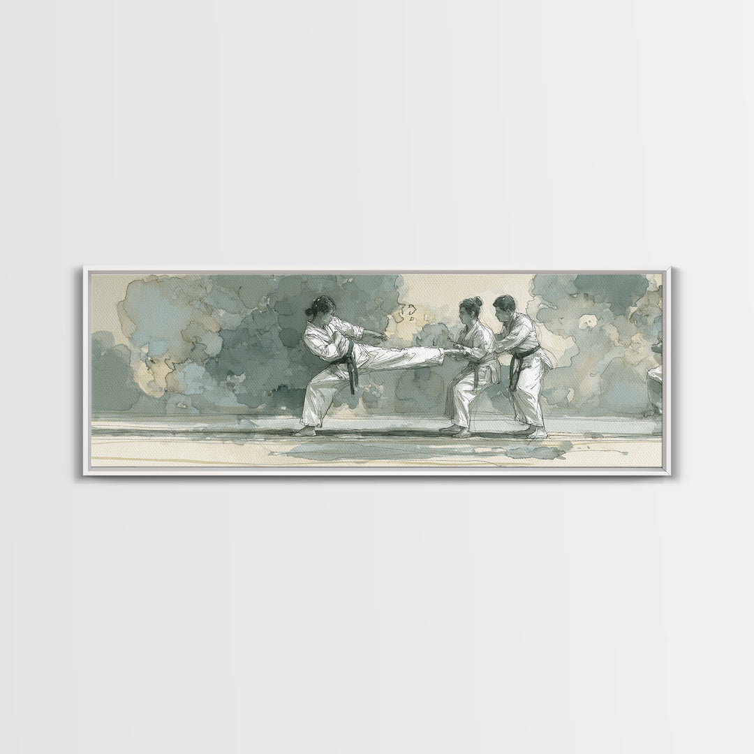 Martial Artist Kick Painted Framed Canvas Print, Gym Art, Abstract Wall Art, Gym Decor, Fine Art, Strength, Bodybuilding Poster, GYM-3x1-99