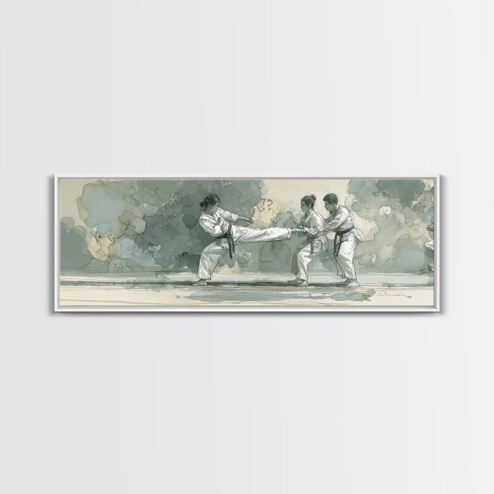 Martial Artist Kick Painted Framed Canvas Print, Gym Art, Abstract Wall Art, Gym Decor, Fine Art, Strength, Bodybuilding Poster, GYM-3x1-99