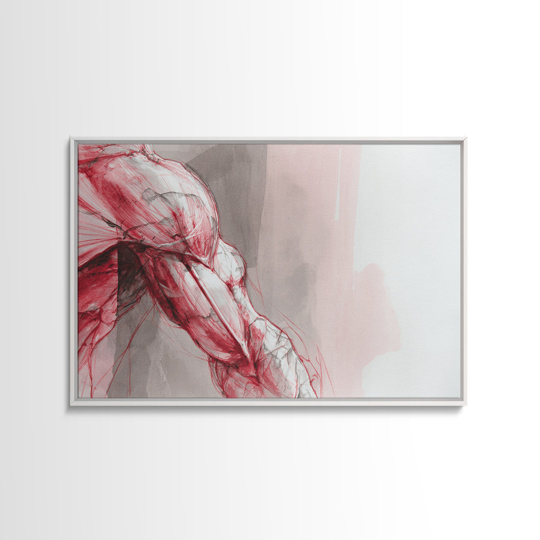 Abstract Muscle Anatomy Framed Canvas Print, Gym Art, Framed Canvas, Gym Decor, Abstract Art, Strength, Textured Painting, GYM-3x2-36