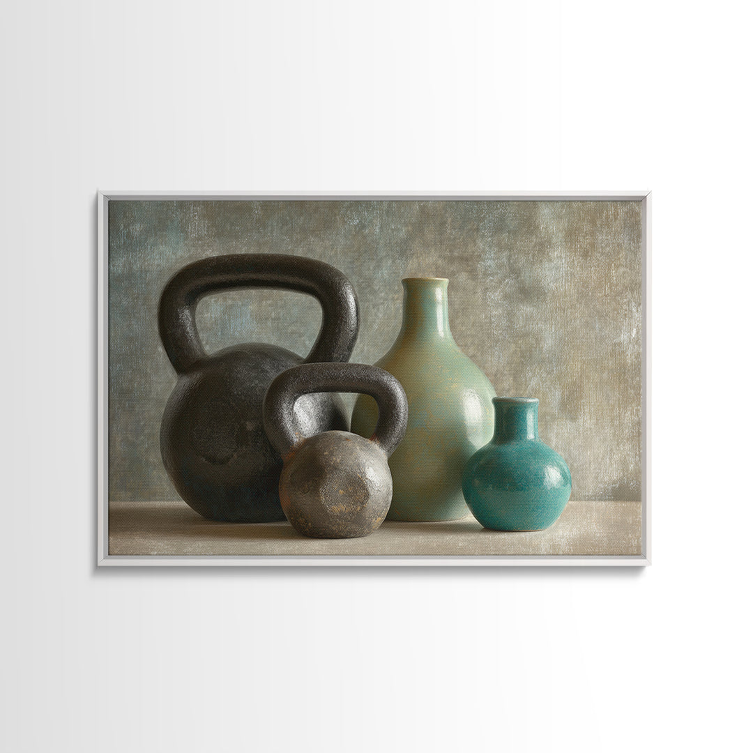 Kettlebell Still Life Canvas Print, Gym Art, Speakeasy Art, Gym Decor, Oil Painting, Strength, Minimalist Decor, GYM-3x2-37