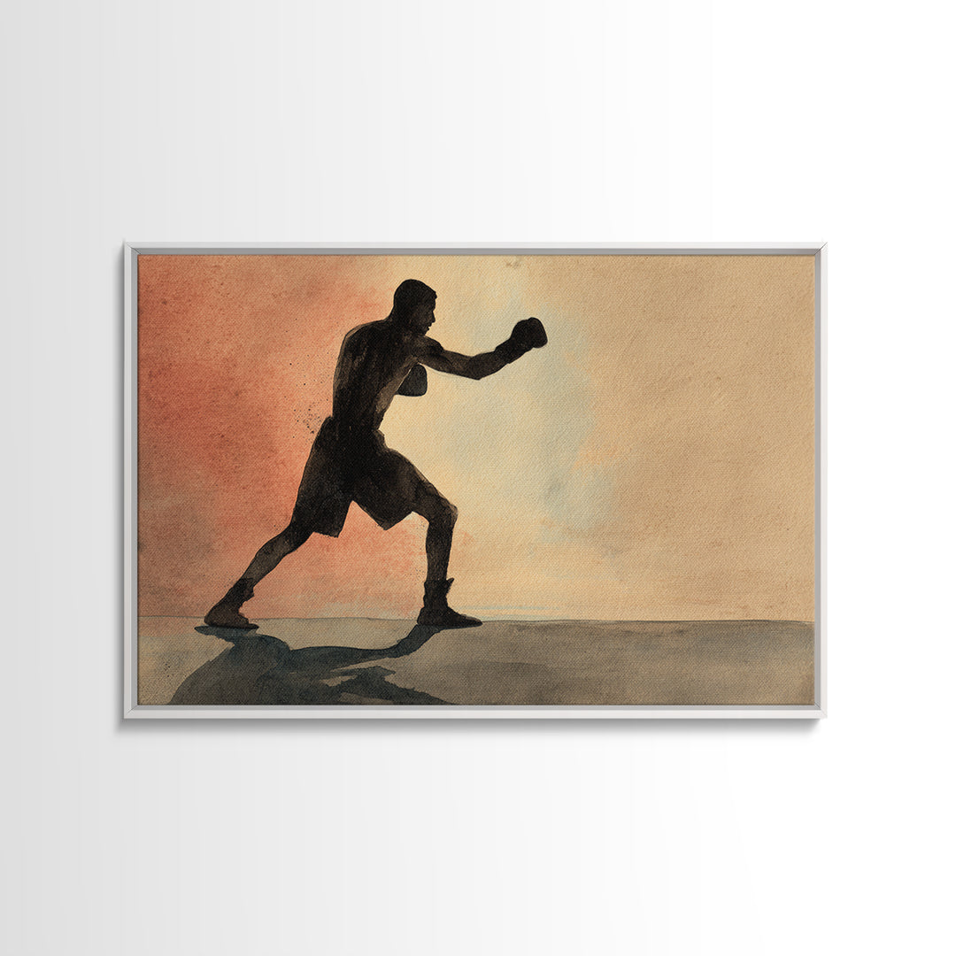 Powerful Boxer Silhouette Framed Canvas Print, Gym Art, Gym Wall Decor, Gym Decor, Fine Art, Strength, Room Decor, GYM-3x2-5