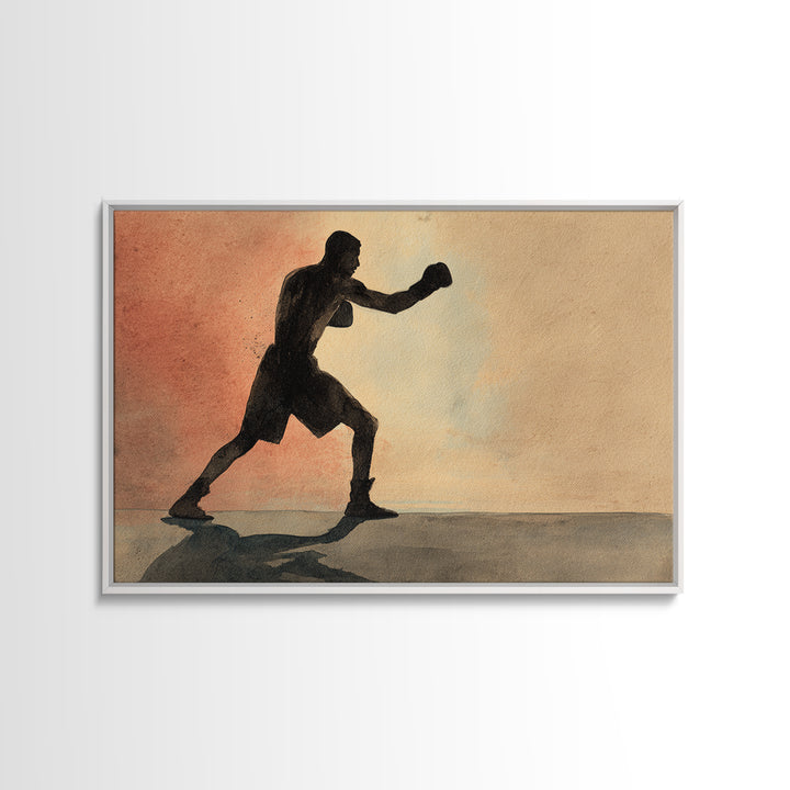 Powerful Boxer Silhouette Framed Canvas Print, Gym Art, Gym Wall Decor, Gym Decor, Fine Art, Strength, Room Decor, GYM-3x2-5