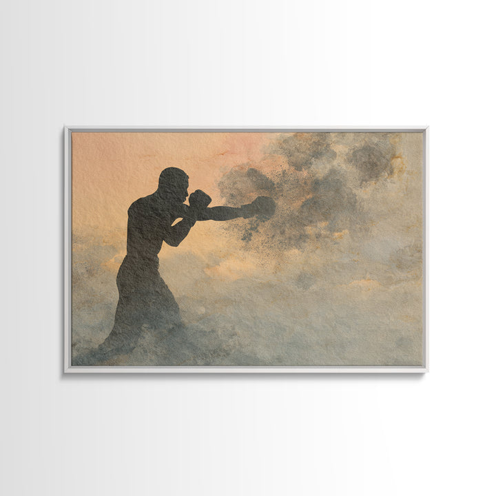 Powerful Boxer Silhouette Framed Canvas Print, Gym Art, Art Print, Gym Decor, Fine Art, Strength, Abstract Wall Art, Bar Art, GYM-3x2-77