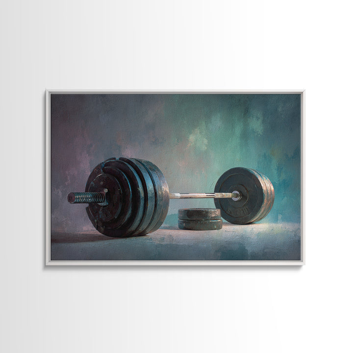 Barbell and Plates Framed Canvas Print, Gym Art, Framed Canvas, Gym Decor, Fine Art, Strength, Textured Painting, GYM-3x2-78