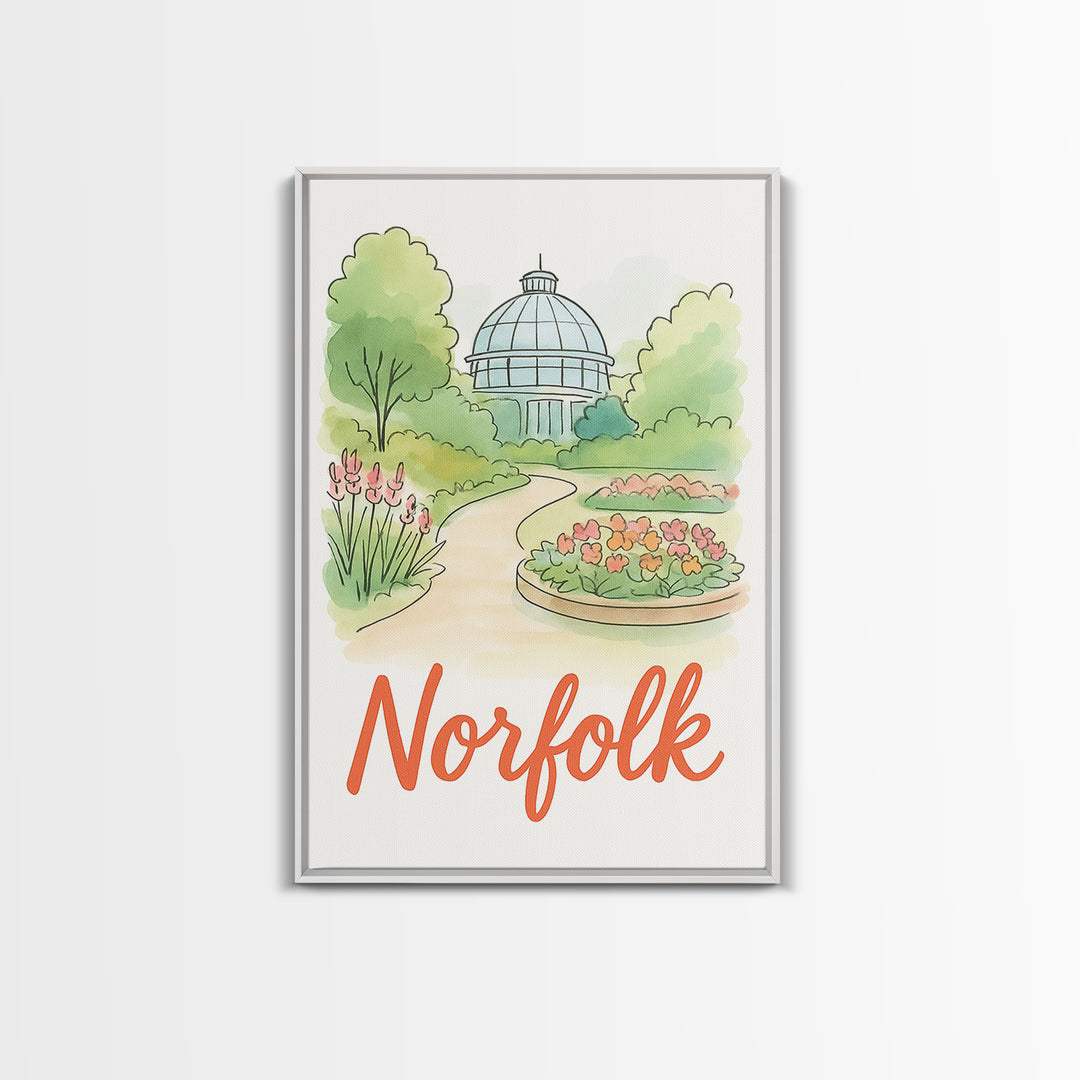 Norfolk Virginia Travel Poster, Canvas Print, Hand Drawn Watercolor Art, Norfolk City Art, Watercolor Cityscape, Wall Art, Art Print
