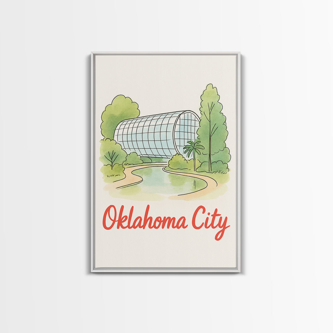 Oklahoma City Oklahoma Travel Poster, Canvas Print, Watercolor Downtown Skyline Art, Oklahoma City City Art, Mid Century Wall Art, Wall Art