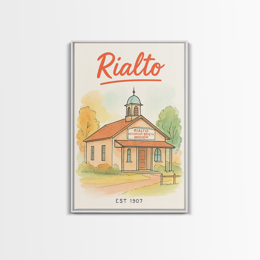 Rialto Travel Poster, Framed Canvas Print, Hand Drawn Watercolor Art, Rialto Wall Art, Travel Poster Art, Living Room Wall Art