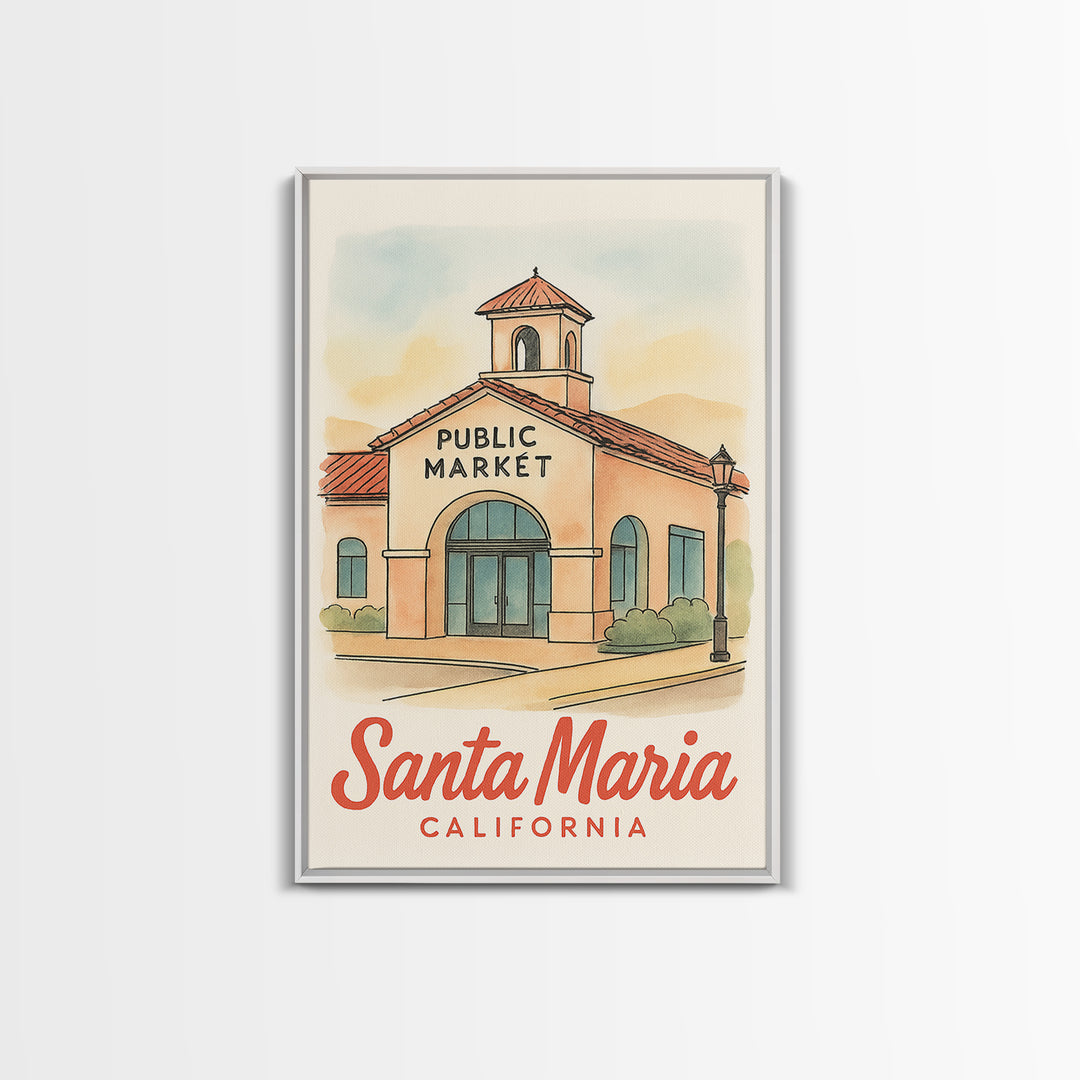 Santa Maria Travel Poster, Framed Canvas Print, Watercolor Skyline Art, Santa Maria City Art, Travel Art Print, Gift For Travelers