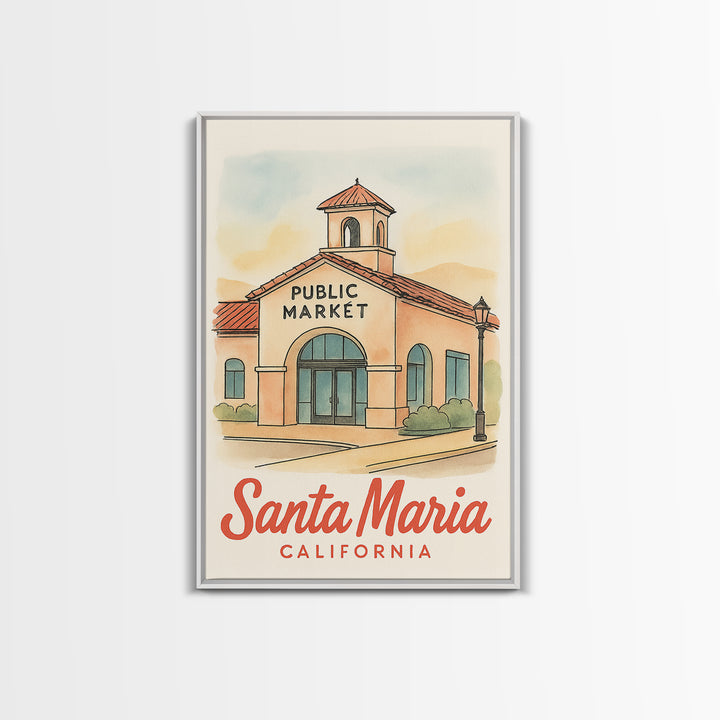 Santa Maria Travel Poster, Framed Canvas Print, Watercolor Skyline Art, Santa Maria City Art, Travel Art Print, Gift For Travelers