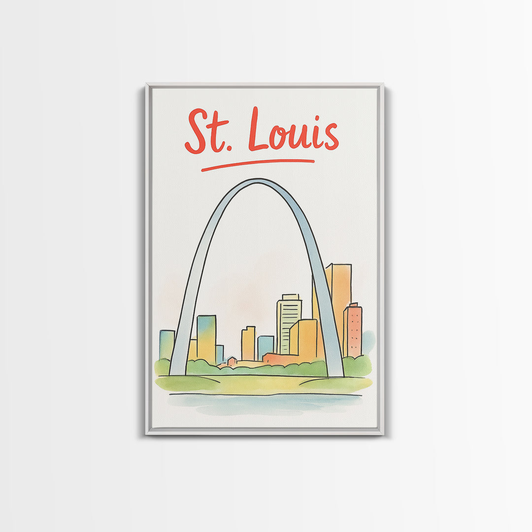 St Louis Travel Poster, Canvas Print, Hand Drawn Watercolor Art, St Louis Travel Art, Gift For Travelers, Retro Travel Print, Design 2