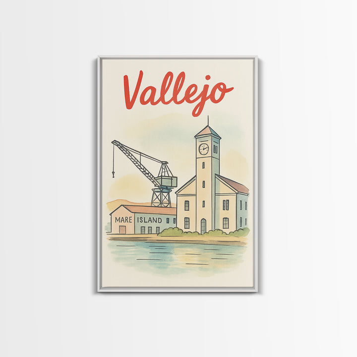 Vallejo California Travel Poster, Canvas Print, Hand Drawn Watercolor Art, Vallejo Poster Print, City Travel Prints, Retro Travel Print