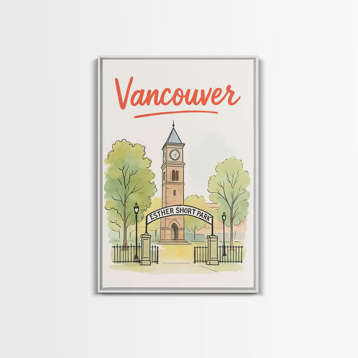 Vancouver Travel Poster, Framed Canvas Print, Watercolor Skyline Art, Vancouver Art Print, City Travel Prints, Eclectic Wall Decor