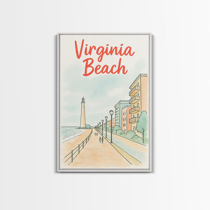 Virginia Beach Travel Poster, Canvas Print, Soft Sketch Travel Art, Virginia Beach Travel Art, Travel Poster Set, City Art Print
