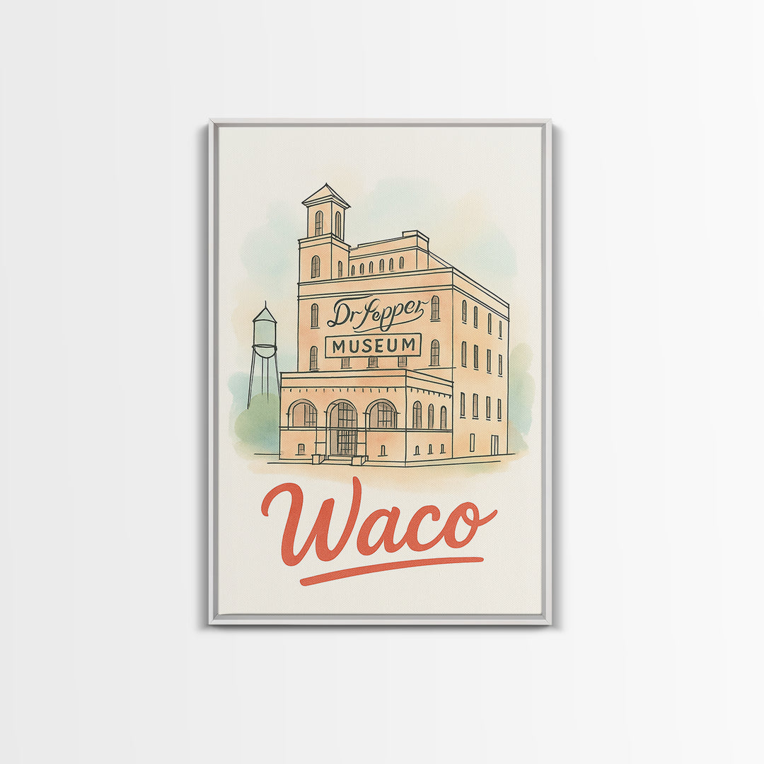 Waco Texas Travel Poster, Canvas Print, Watercolor Skyline Art Art, Waco Travel Art, Retro Travel Print, City Art Print, Travel Art Print