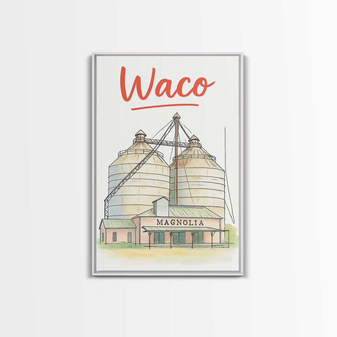 Waco Travel Poster, Canvas Print, Watercolor Urban Skyline Art, Waco Poster Print, City Art Print, Travel Wall Art, Gift For Travelers