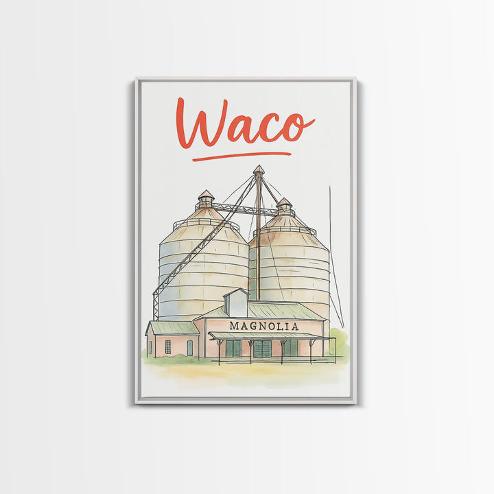 Waco Travel Poster, Canvas Print, Watercolor Urban Skyline Art, Waco Poster Print, City Art Print, Travel Wall Art, Gift For Travelers
