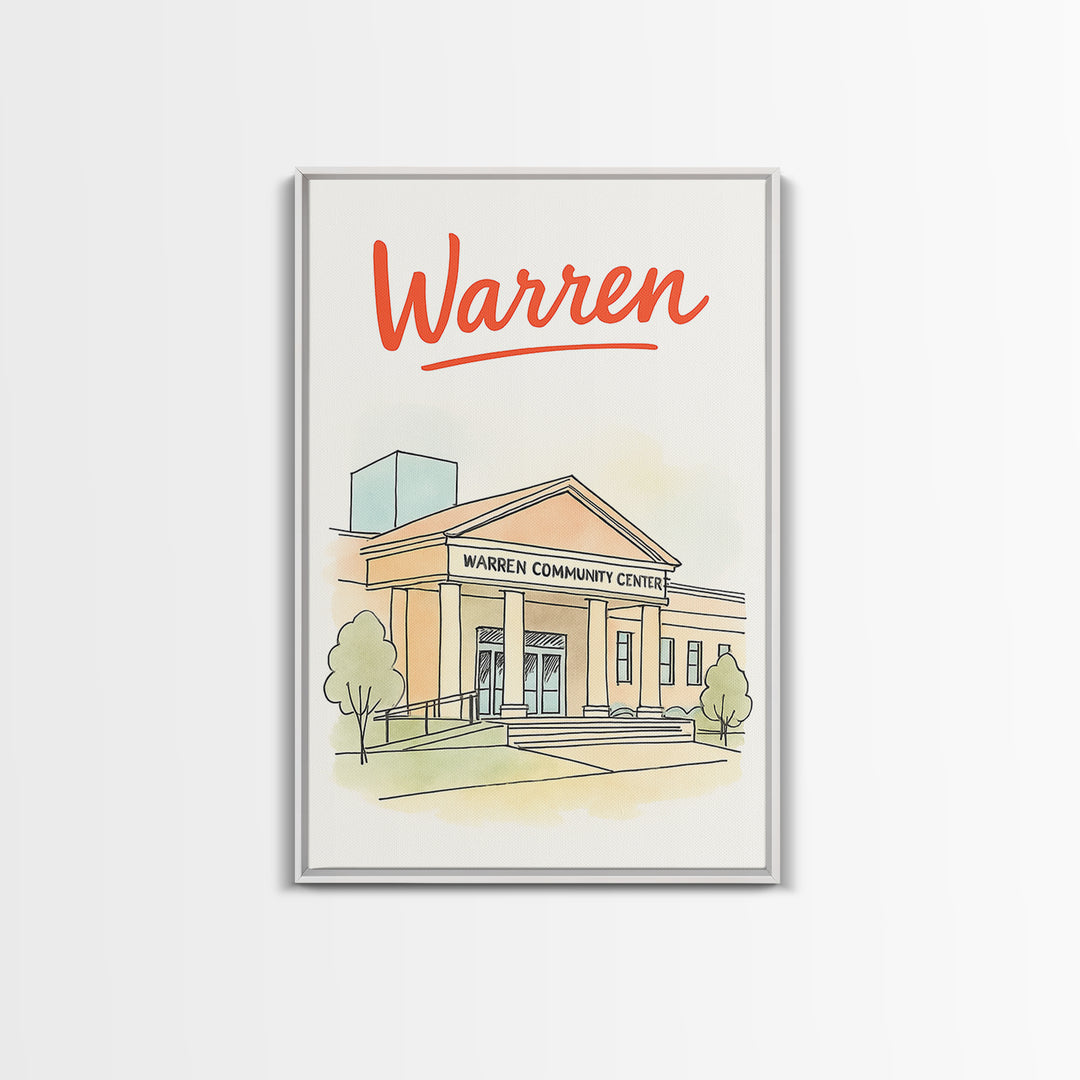 Waren Travel Poster, Framed Canvas Print, Soft Sketch Travel Art, Waren Travel Art, Eclectic Wall Decor, Retro Travel Print, City Poster