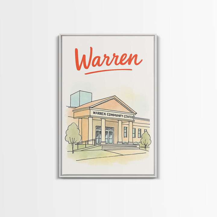 Waren Travel Poster, Framed Canvas Print, Soft Sketch Travel Art, Waren Travel Art, Eclectic Wall Decor, Retro Travel Print, City Poster