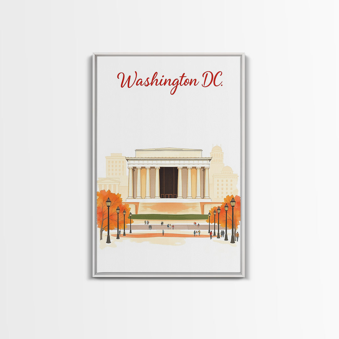 Washington DC Travel Poster, Canvas Print, Soft Sketch Travel Art, Washington Art Print, Home Office Decor, Watercolor Downtown Skyline
