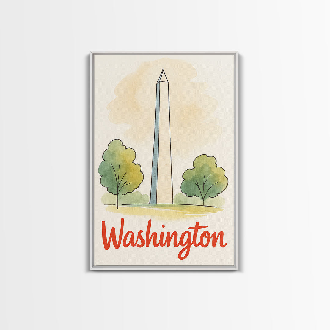 Washington Travel Poster, Canvas Print, Watercolor City Skyline Art, Washington Art Print, Modern Wall Decor, City Art Print, City Poster