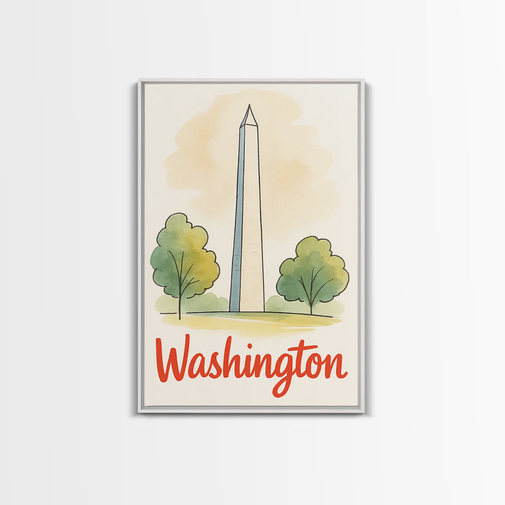 Washington Travel Poster, Canvas Print, Watercolor City Skyline Art, Washington Art Print, Modern Wall Decor, City Art Print, City Poster