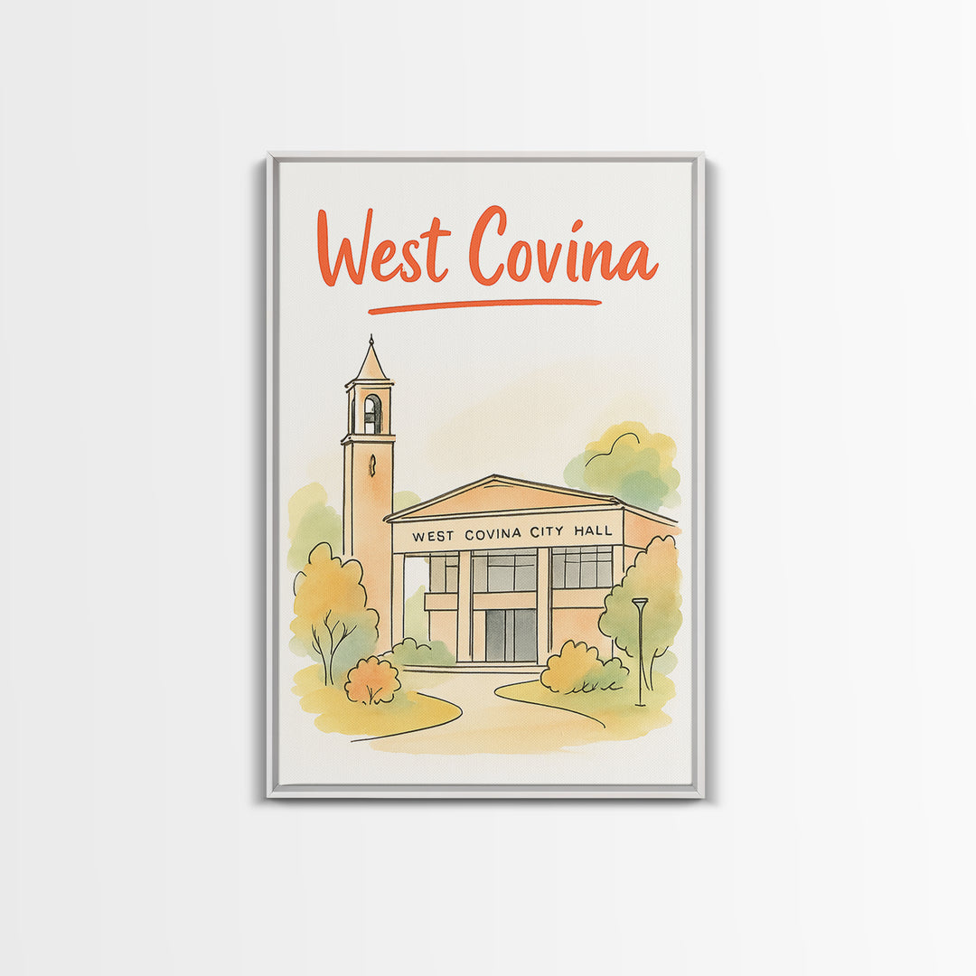 West Covina California Travel Poster, Canvas Print, Illustrated City Wall Art, West Covina Travel Art, Travel Art Print, Travel Poster Set