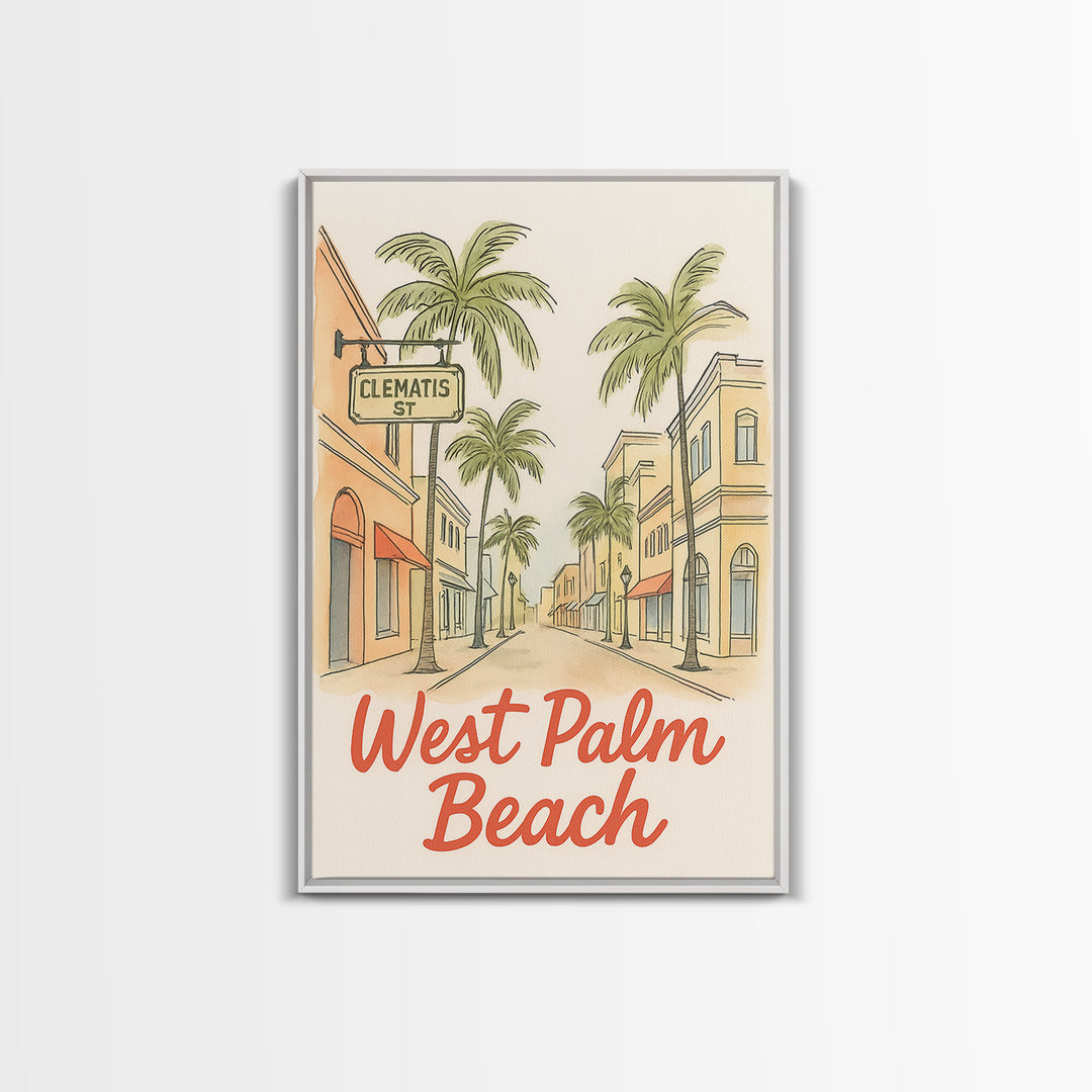 West Palm Beach Florida Travel Poster, Canvas Print, Soft Sketch Travel Art, West Palm Beach Poster Print, Poster Art, Travel Poster Set