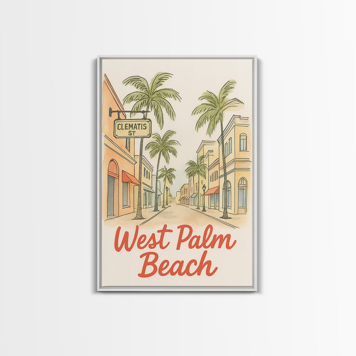 West Palm Beach Florida Travel Poster, Canvas Print, Soft Sketch Travel Art, West Palm Beach Poster Print, Poster Art, Travel Poster Set