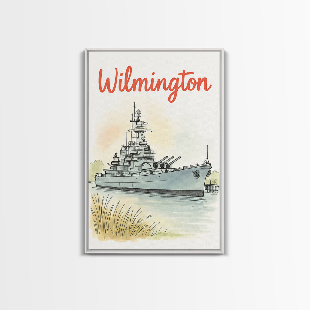 Wilmington North Carolina Travel Poster, Canvas Print, Illustrated City Wall Art, Wilmington City Art, Wall Art, Retro Travel Print